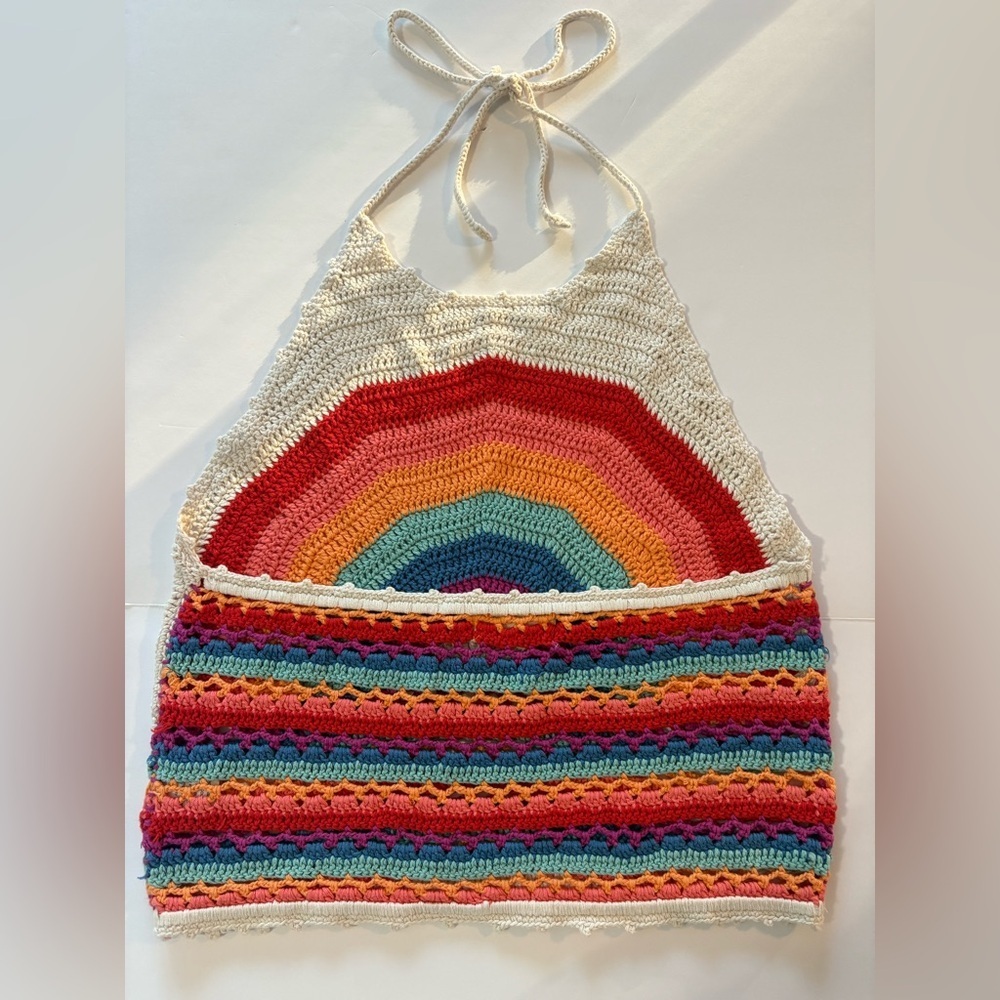Altar'd State White Crochet Rainbow Halter Crop Top - Picture 5 of 9